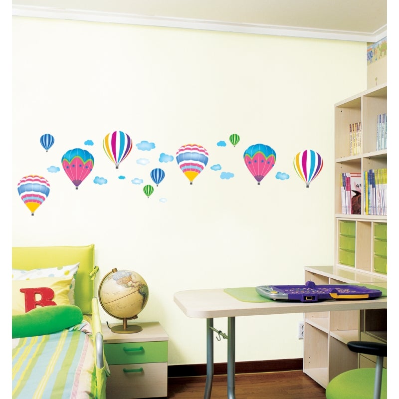 Supzone Stickers Muraux Enfant Montgolfières & Animaux - Autocollant Mural Lapin Tigre Éléphant - Déco Chambre Enfant Amovible Sans Trace