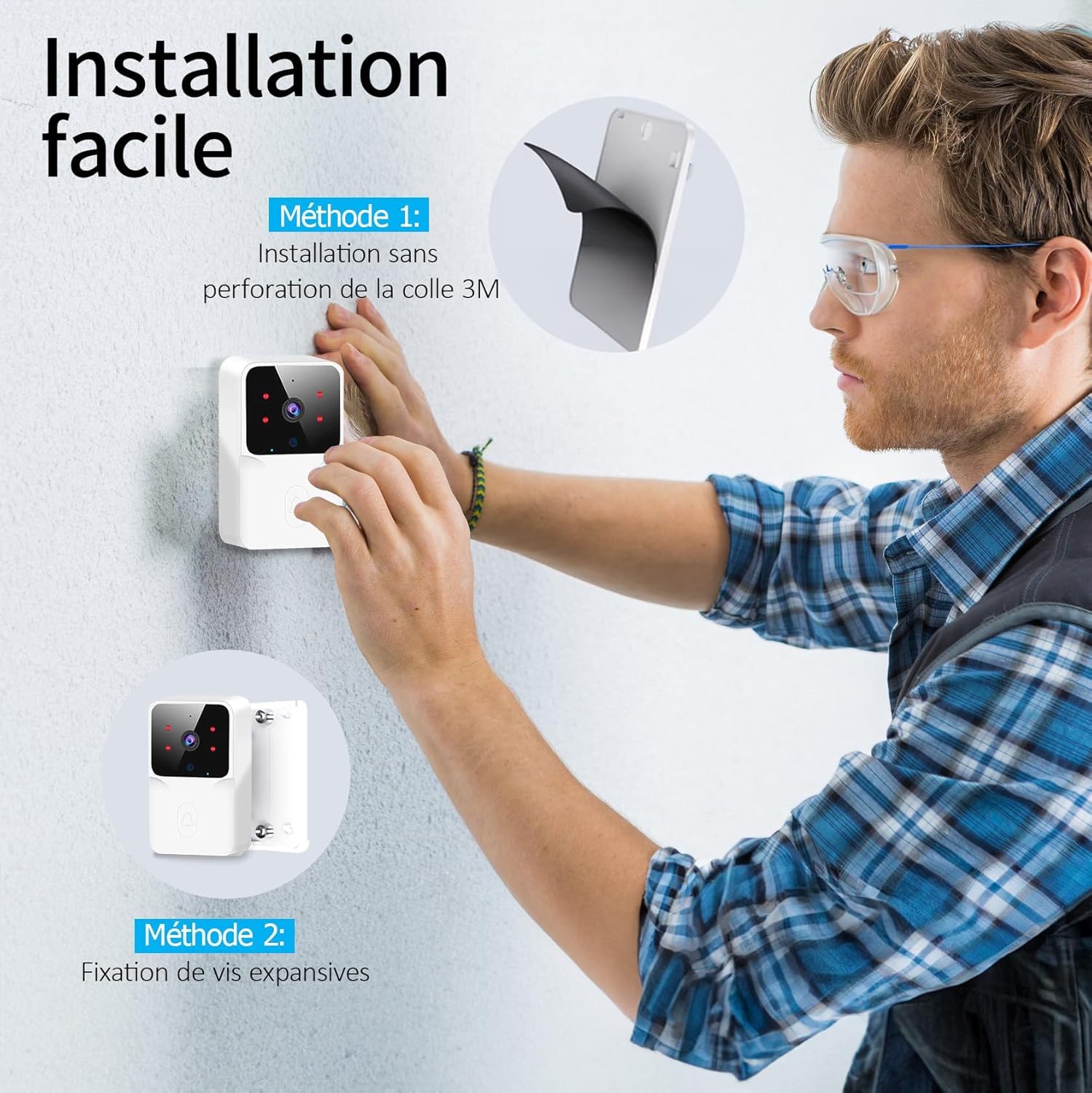 Générique Sonnette vidéo sans Fil avec caméra,1080P Surveillance de Vision Nocturne HD,Résistant aux intempéries,interphone à Domicile - 2