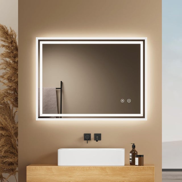EMKE Miroir lumineux salle de bain 60x80cm, Miroir avec l'éclairage, Interrupteur Tactile, Anti-buée, Miroir LED avec Lumière Blanche Froide