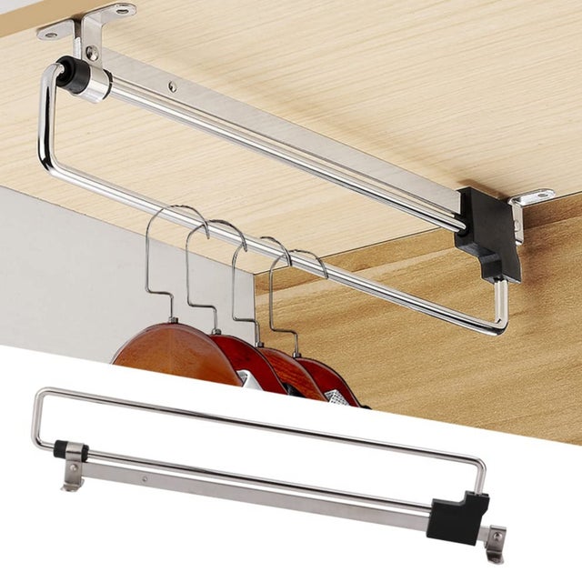 Cabide telescópico de montagem superior ZAEWRY, cabide telescópico para calças que poupa espaço, adequado para roupeiros até 30 cm de largura.