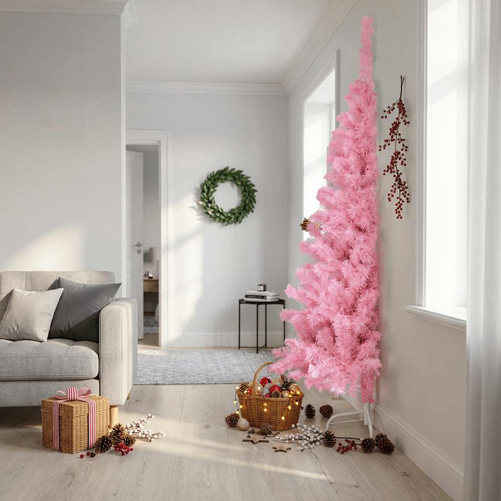 Sztuczna choinka połówka ze stojakiem, różowa, 240 cm, PVC vidaXL