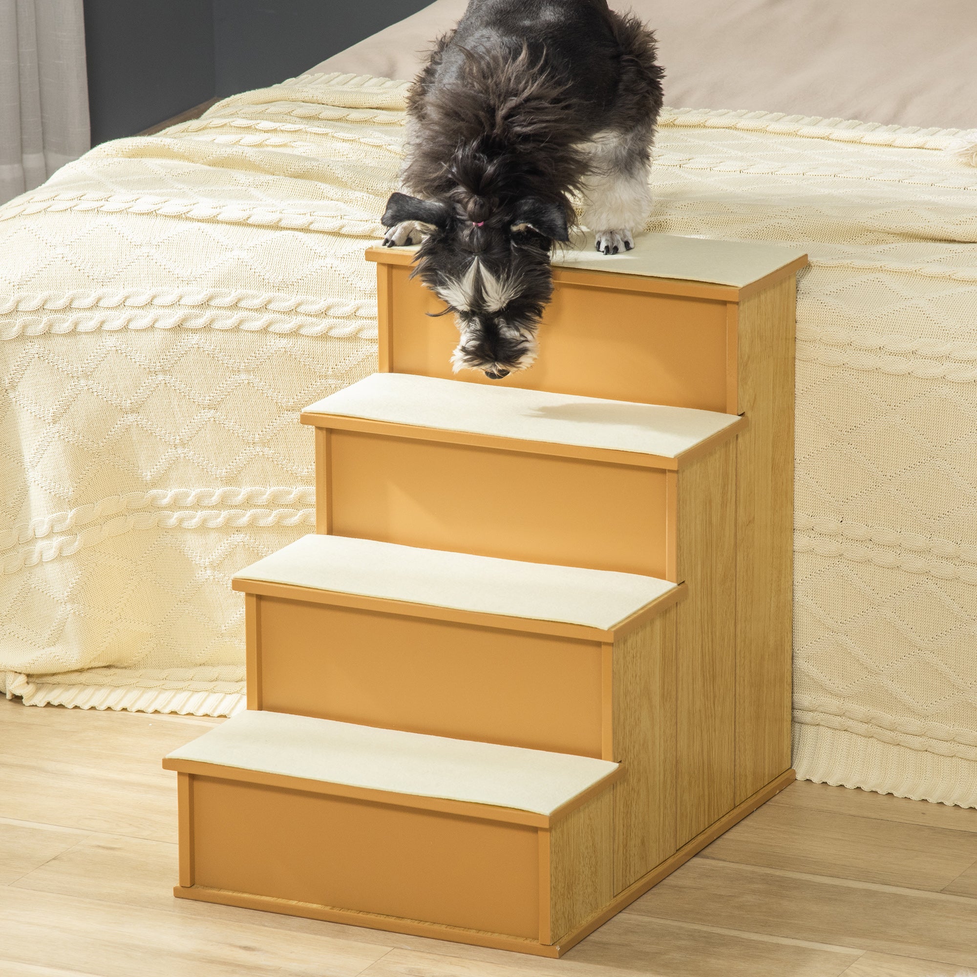 Escalera para Perros PawHut MDF, Poliéster Natural y Crema 40x59x54.2 cm - 2