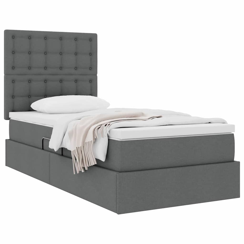 Lit avec rangement et matelas en tissu gris foncé, pour la chambre, 90 × 190 cm - 3