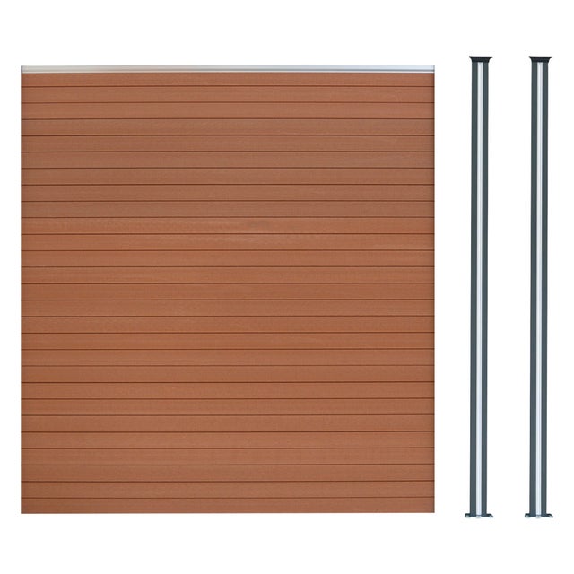 Kit Clôture 1 Panneau Composite Plastique Marron 9 Lames à Emboîter 185 cm H x 180 cm L & 2 Poteaux en Aluminium à LED