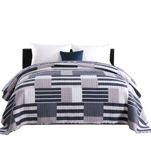 Couvre-lit 260x240cm Géométrique Gris/noir/blanc - Avec 2 Taies D'oreiller 51x75cm - Tissu Microfibre Doux