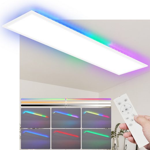 ZMH Lampa sufitowa LED do salonu, ściemnialny panel sufitowy, długi, zmieniający kolory RGB, warsztat, korytarz
