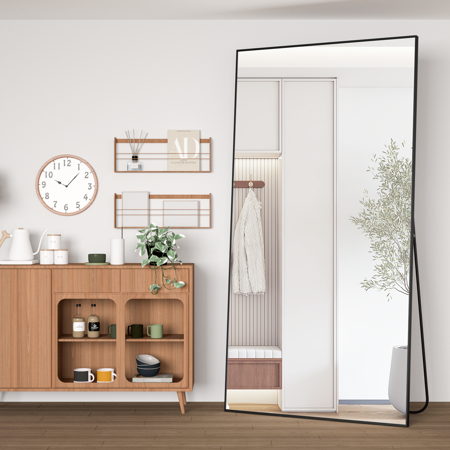 CASSILANDO Miroir corporel 198 x 96 cm, miroir sur pied rectangulaire extra large, cadre en alliage d'aluminium, support en U, couleur noire - 3