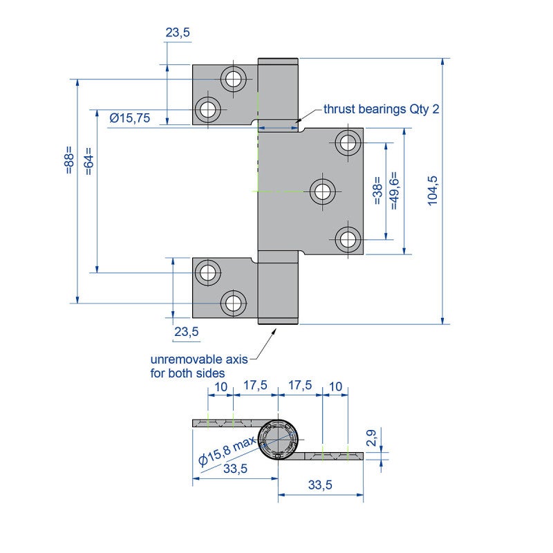 Charnière en INOX axe de 10 mm dimension 67x104,5 mm - 2