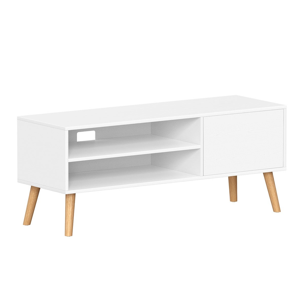 Genérico Blanco Mueble De Tv Moderno Con Patas De Roble Macizo Sala De Estar - Imagen 3