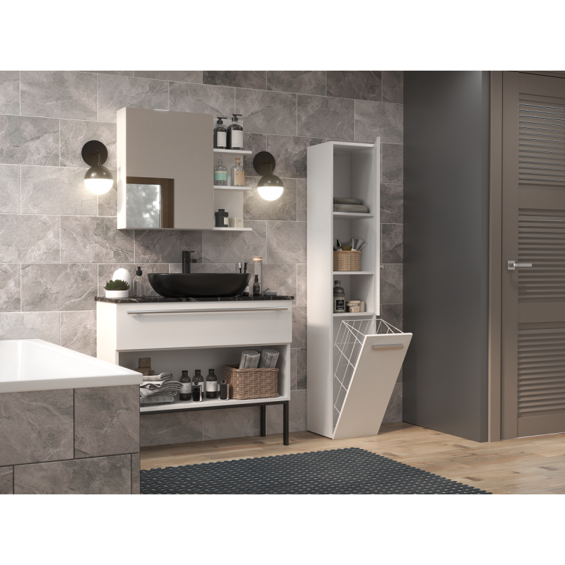 YANA - Mueble de baño con cesto de ropa - 31x30x174cm - Columna de almacenaje para baño - 4
