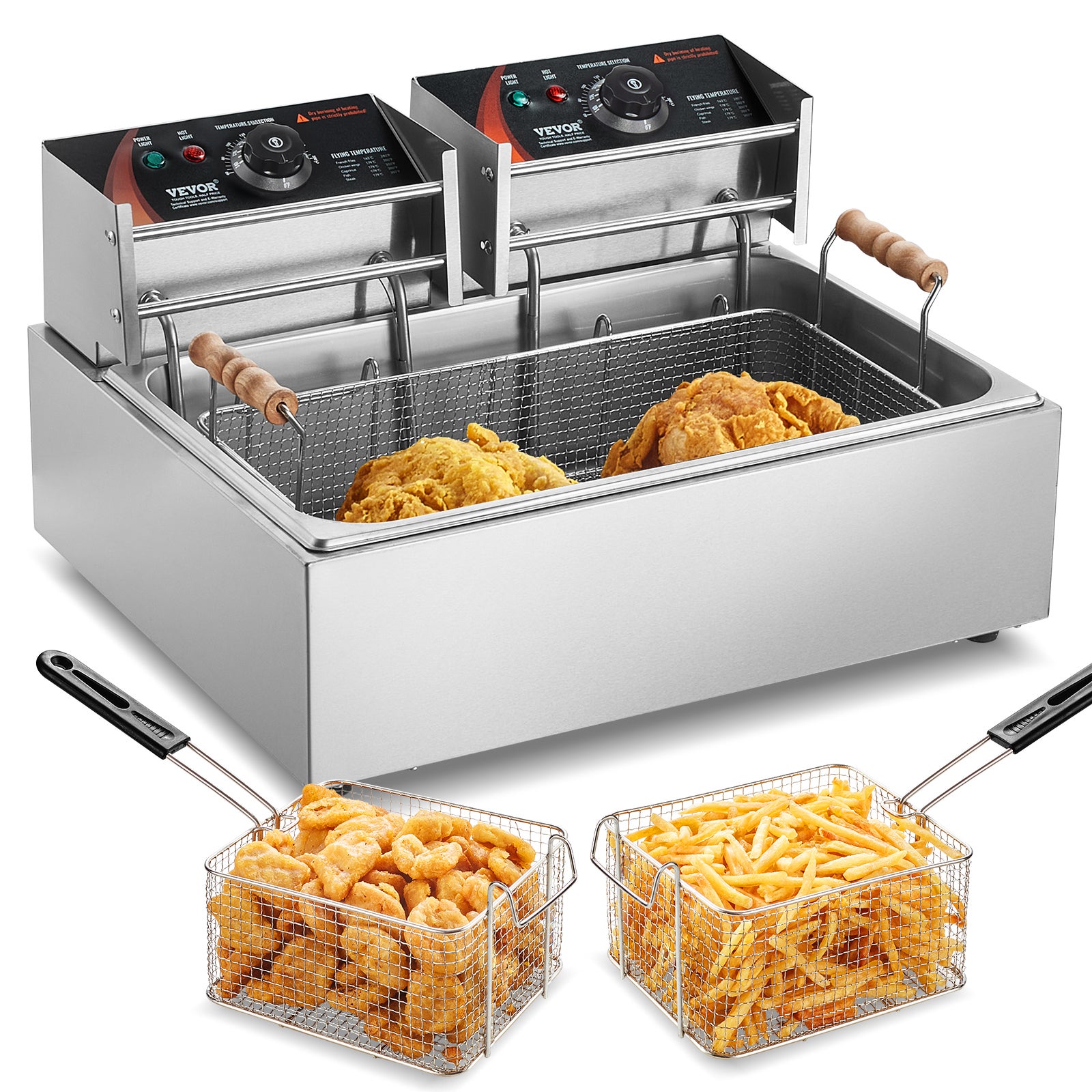 Komercyjna frytownica elektryczna 2500 W, 12 l, stal nierdzewna, ulepszona, 200°C VEVOR