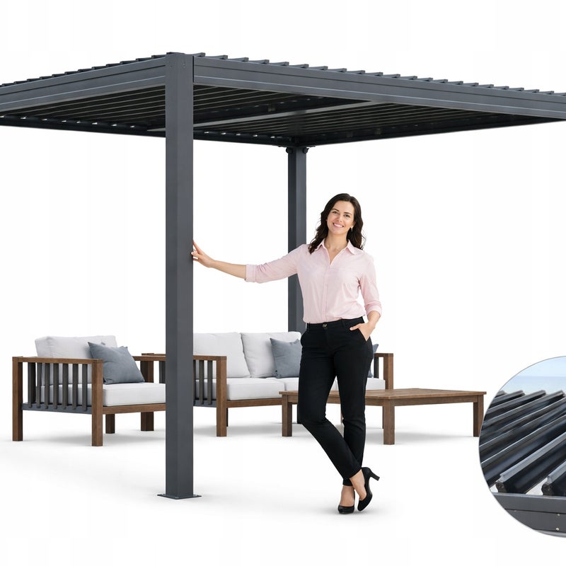 Pergola Altana Tarasowa Aluminiowa z otwieranym dachem Antracyt 3x4m
