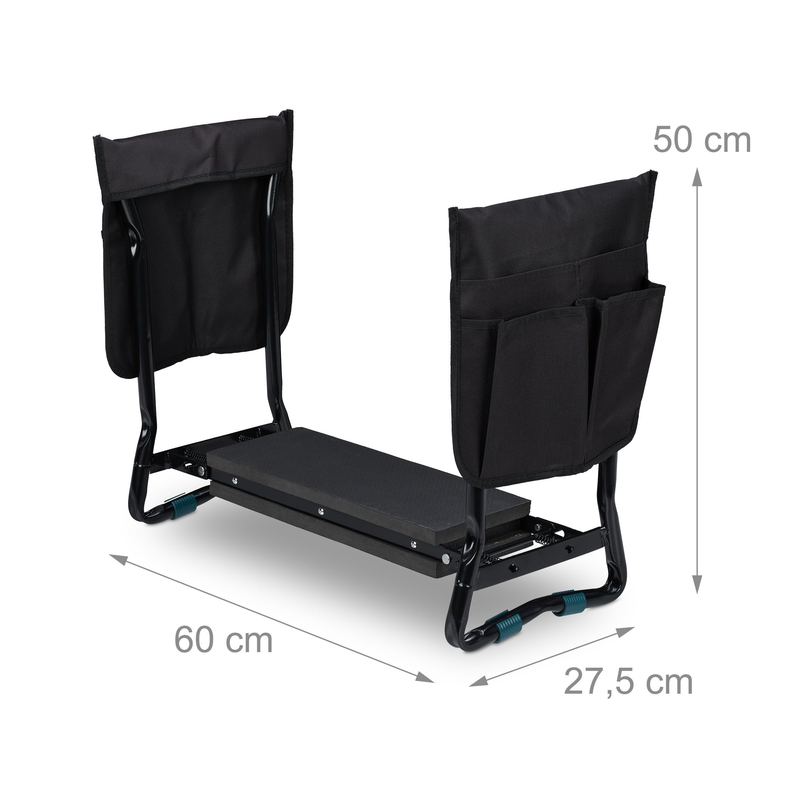 Banc agenouilloir de jardin pliable avec coussin rembourré en EVA, 2 sacs en polyester, jusqu'à 150 kg, 50 x 60 x 27,5 cm, noir, Relaxdays - 4
