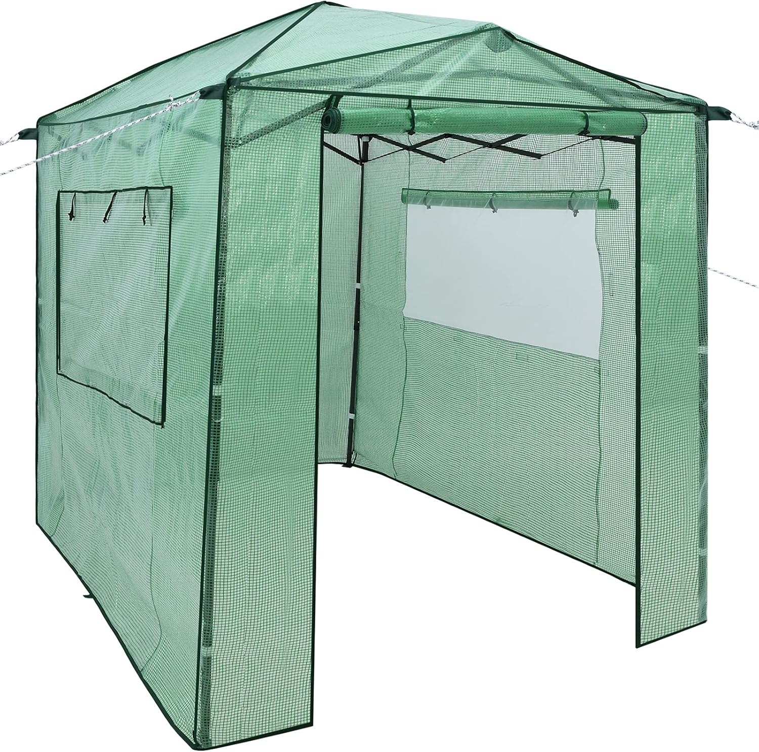 Przenośna Szklarnia Ogrodowa Walk-in o Wymiarach 244 x 213 cm, Altana Ogrodowa do Uprawy Roślin z Drzwiami i Oknami Typu Roll-up