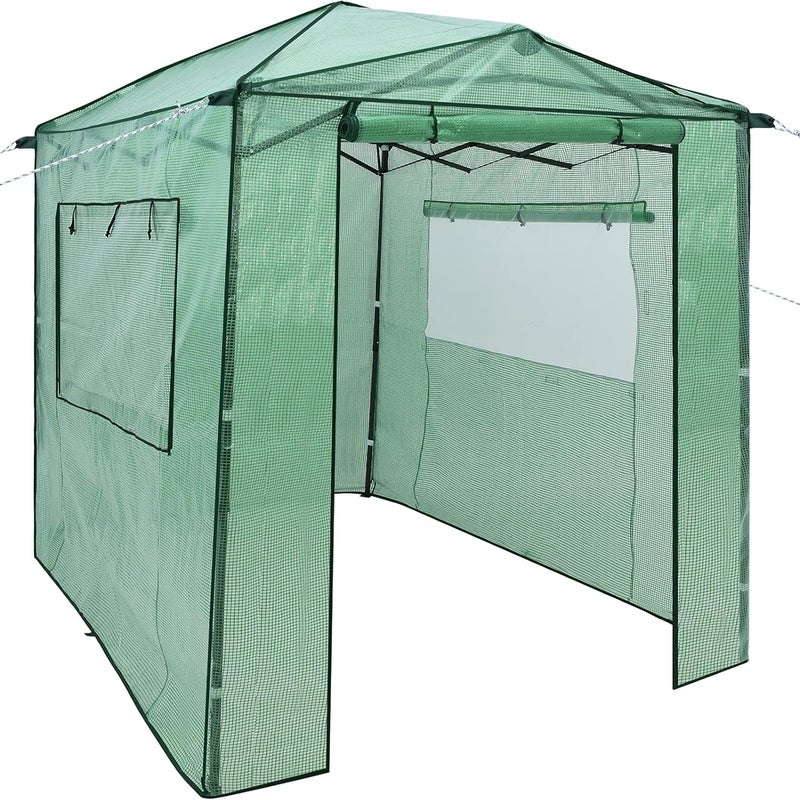 Przenośna Szklarnia Ogrodowa Walk-in o Wymiarach 244 x 213 cm, Altana Ogrodowa do Uprawy Roślin z Drzwiami i Oknami Typu Roll-up