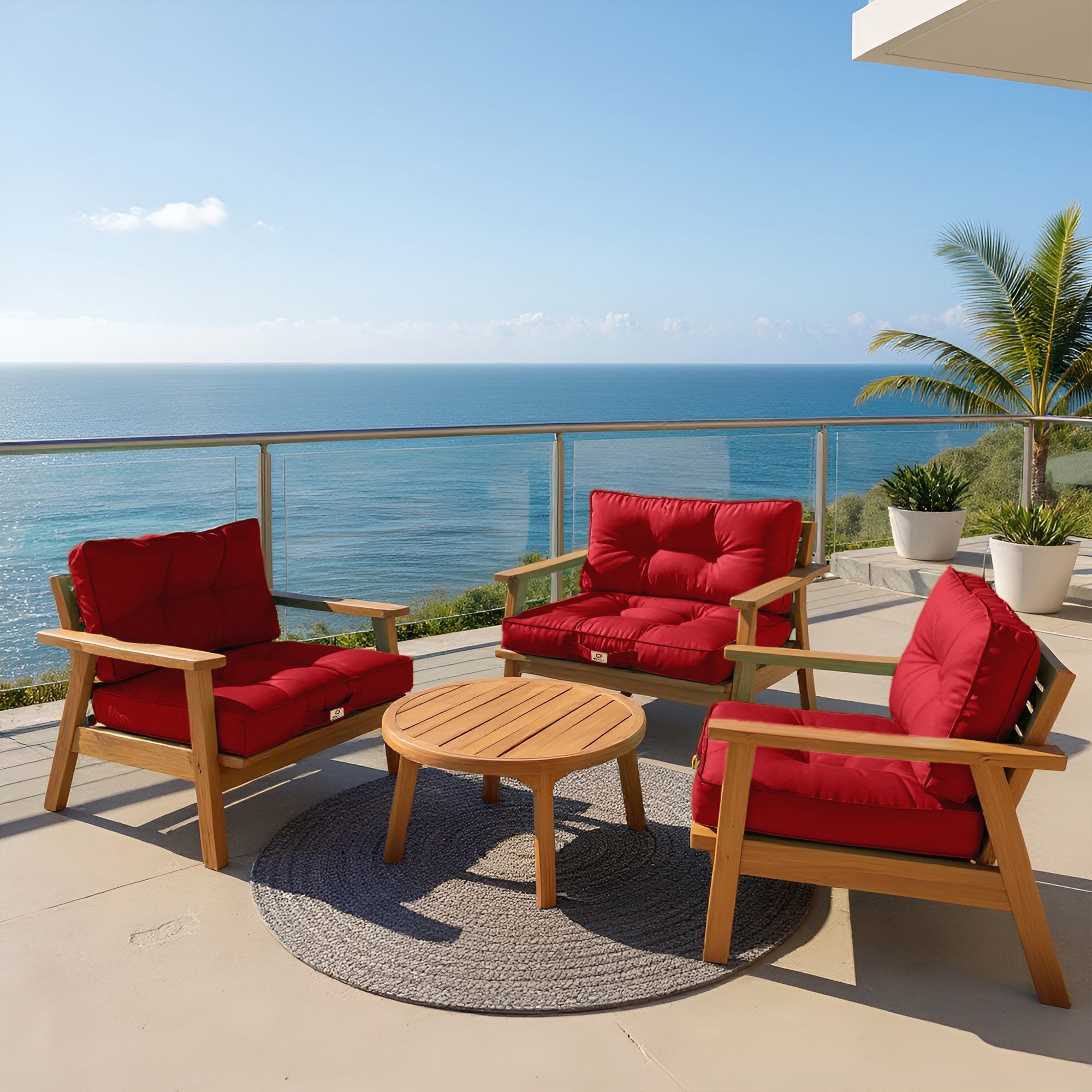 Coussins pour salon de jardin capitonné 60x60cm rouge - 2