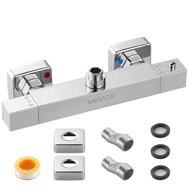 Mitigeur Thermostatique VEVOR Douche à Verrouillage Sécurisé 38°C, Eau Chaude et Froide, 2 Trous, Chrome Argenté, Vannes de Contrôle de Température