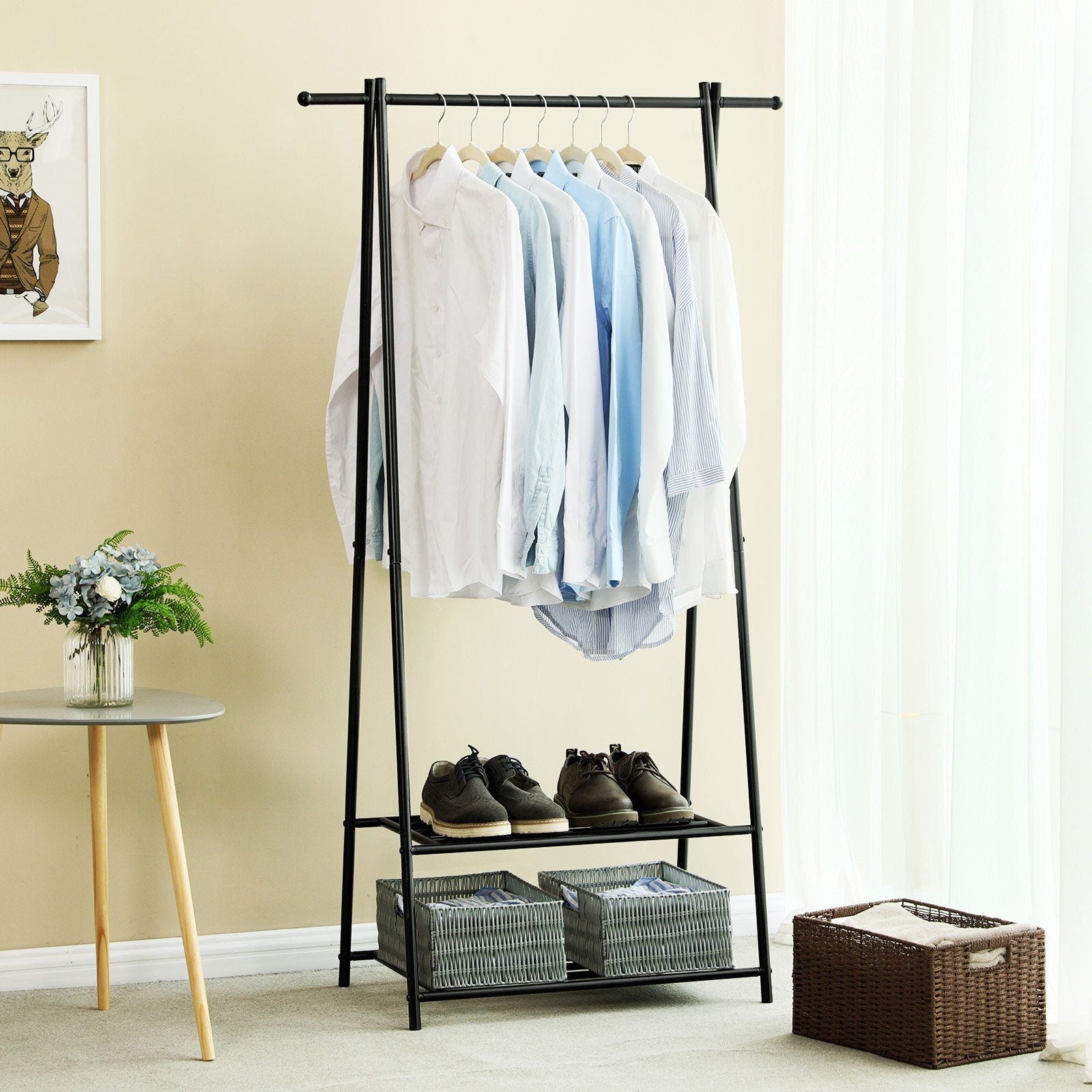 SONGMICS Portant à vêtements, Penderie à vêtements, Portemanteau avec 2 étagères de rangement pour chaussures, boîte, cadre métallique, Noir - 2