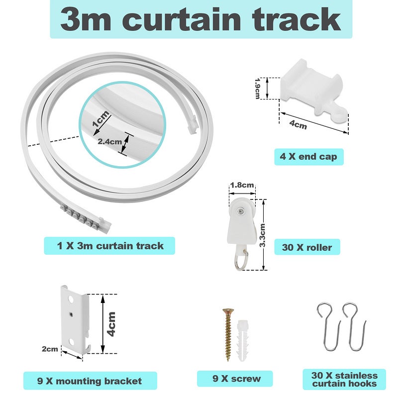 Binario Tenda Flessibile 3 Metri Per Soffitto - Curvabile, Con Rulli E Ganci, Per Doccia E Camper - Foto 2