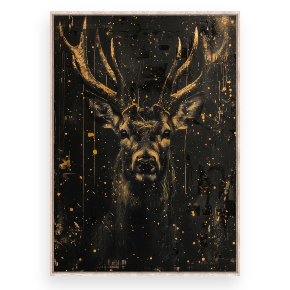 Toile encadrée Cerf majestueux doré / 100x140cm / Cadre Effet naturel / Fabriqué en France / Toile murale / DADA ART - 3