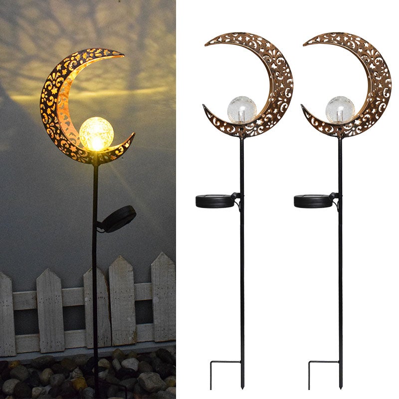 Zewnętrzna dekoracyjna lampa ogrodowa solarna, 2 sztuki, wodoodporna lampa dekoracyjna księżyc, pęknięta szklana kula, lampa na paliku ogrodowym