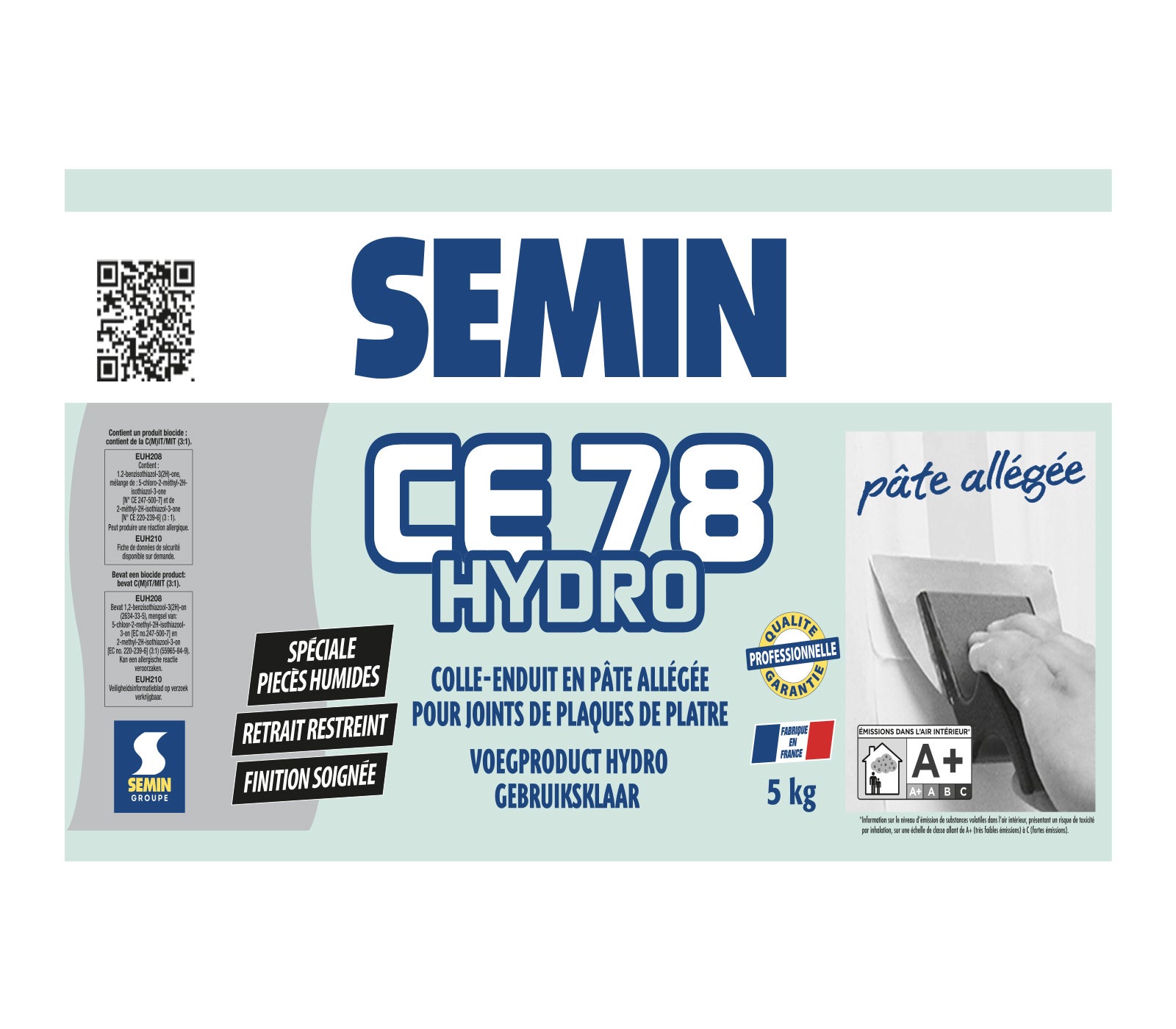 SEMIN Pack Hydro plaques de plâtre - Enduit CE 78 Hydro Pot de 5kg + Bande à Joint Hydro 30 m - Spécial pièces Humides - 10 m² - 6