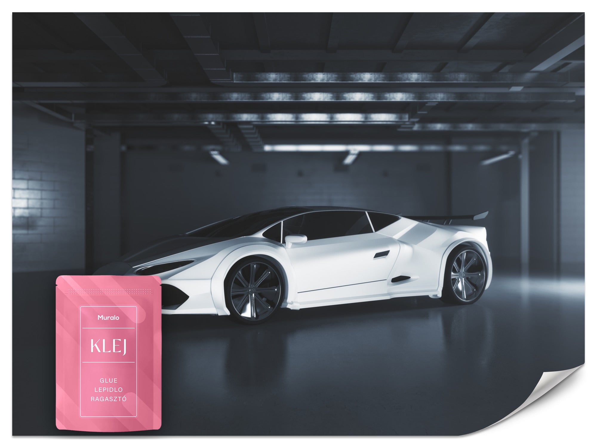 FOTOTAPETA DLA CHŁOPCA BIAŁE SPORTOWE AUTO GARAŻ TAPETA MŁODZIEŻOWA 200x140