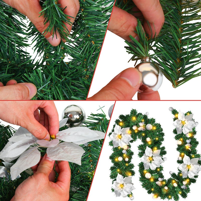 Ghirlanda di Natale Ghirlanda di abete Decorazione natalizia per interni ed esterni Ghirlanda artistica 2,7 m 50 LED con argento decorativo - 9