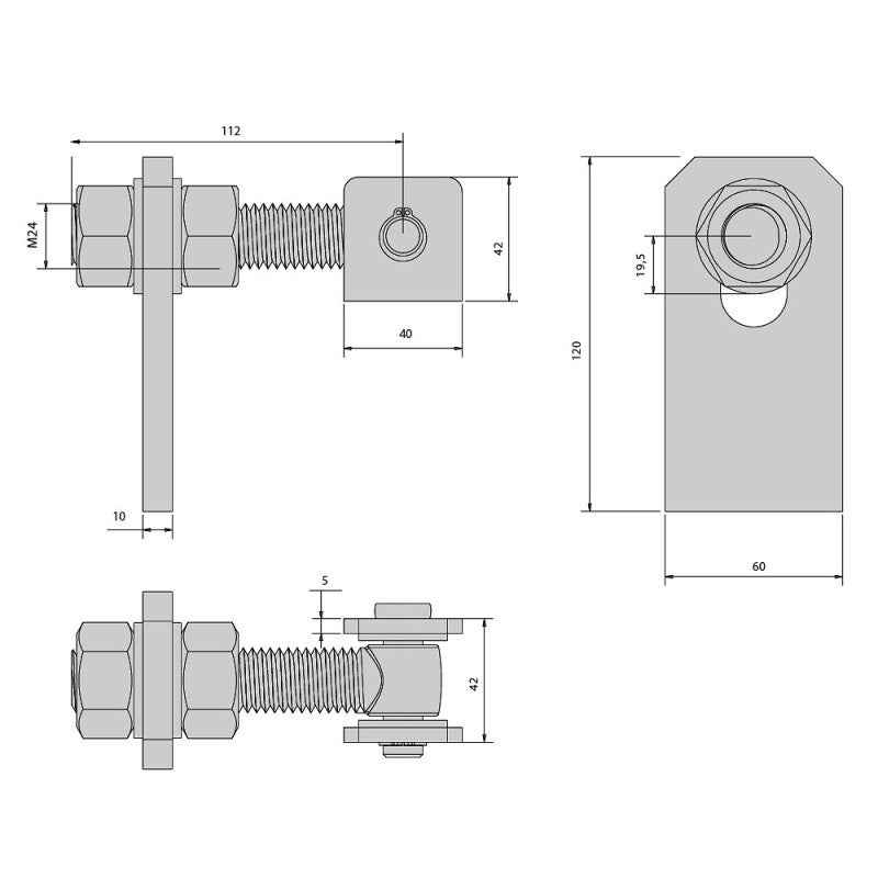Gond à souder M24 réglable 180° - 150 kg - 2