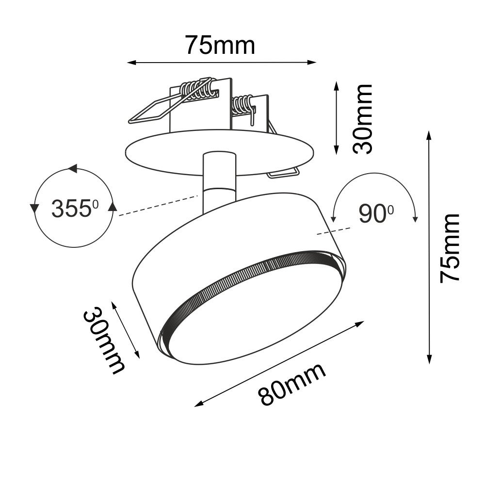 Oprawa sufitowa wpuszczana Drop czarno-biała 1xGX53x9W okrągła ruchoma IP20 wym: 7,5 x 8 x 8 cm metal Brosline - 2