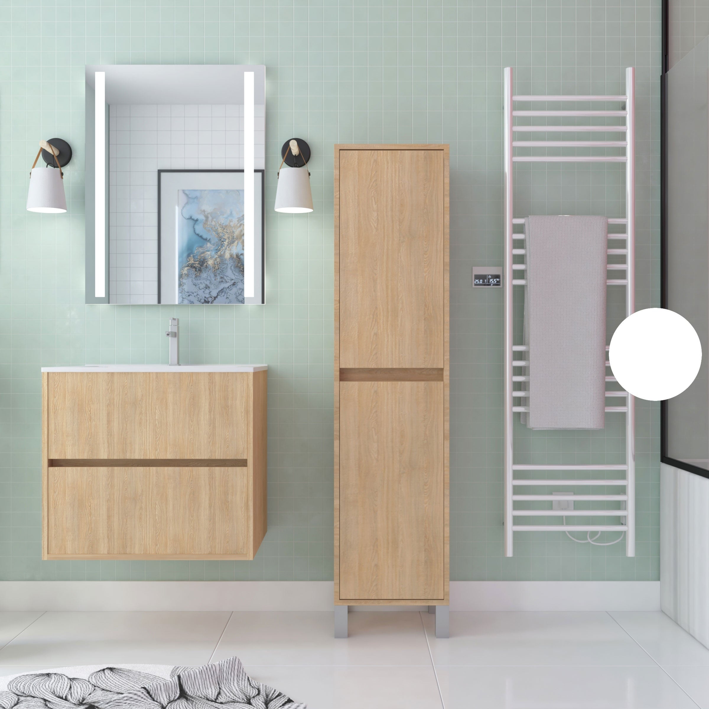 Colonna per mobile bagno Rovere Chiaro con Piedi - Altezza 160 cm - 2 Ante - XENOS - 7
