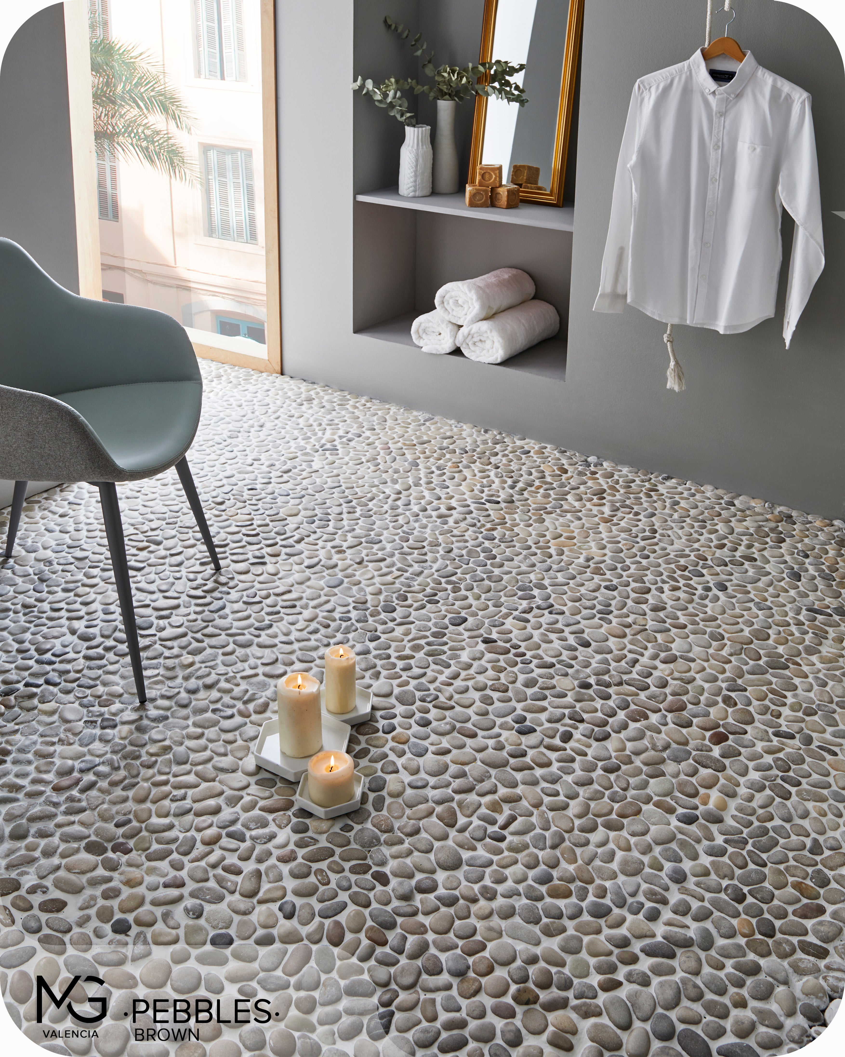Mosaïque de galets de mer naturels 30x30cm | PEBBLES BROWN | (Boîte de 11 mailles = 1m2) - 5