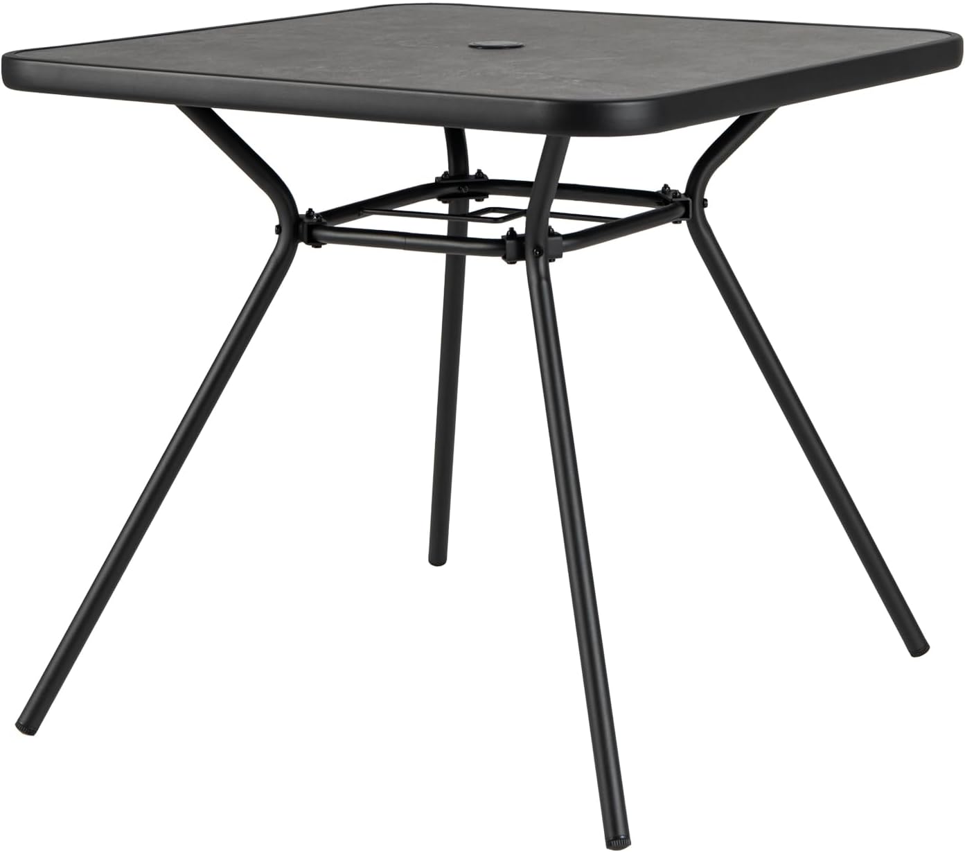 Kwadratowy Stół Ogrodowy 80 cm z Otworem na Parasol 4 cm, Solidna Metalowa Rama, Nowoczesny Stół Balkonowy z Blatem SPC, Nośność 100 kg