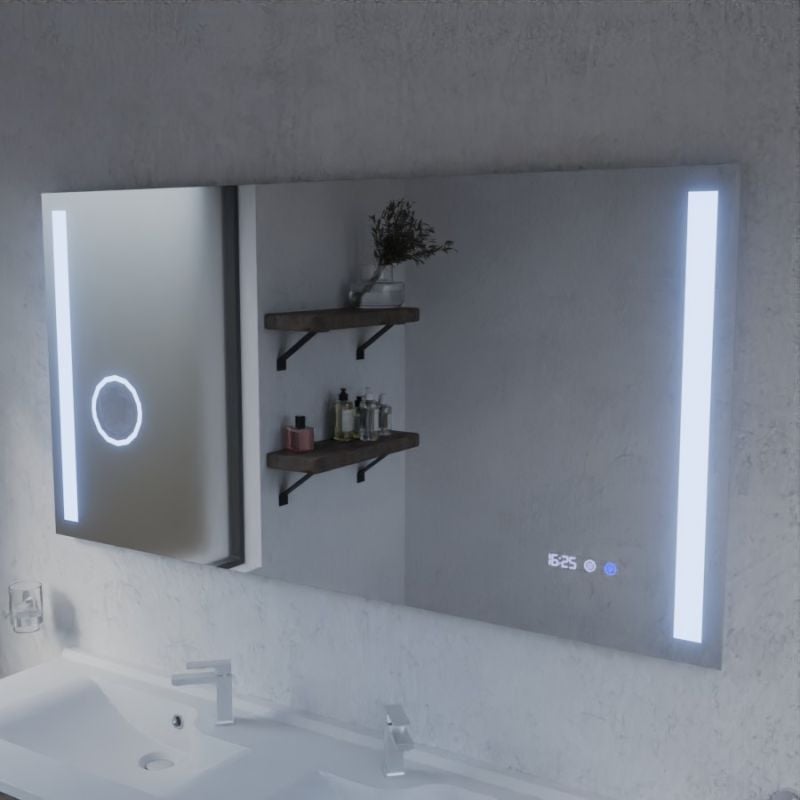 Miroir LED avec antibuée, loupe et horloge DUETTO - 140 x 70 cm - 5