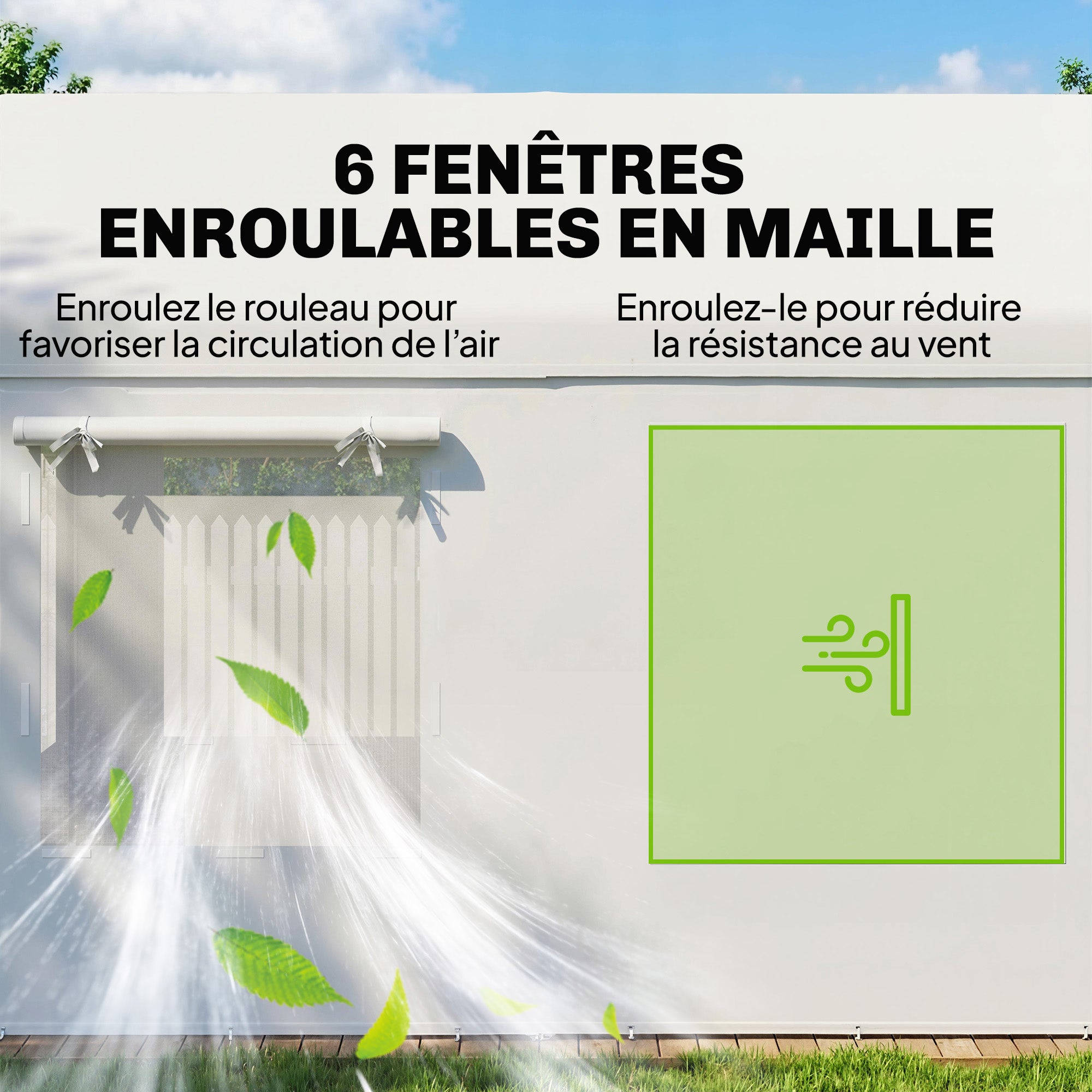 Abri de voiture - Outsunny - protection UV30+ hauteur réglable 6 fenêtres et moustiquaire - acier galvanisé - 3x6m - blanc - 6