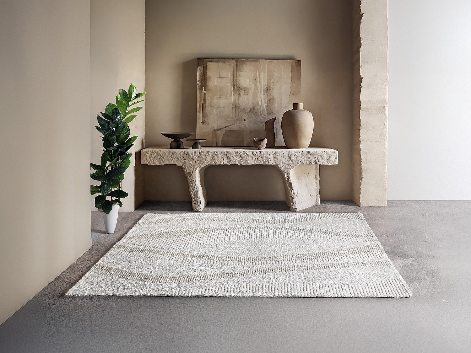 Dywan z wypukłym wzorem ręcznie tuftowany 100% wełny - 160 x 230 cm - Kość słoniowa - SIRELIA