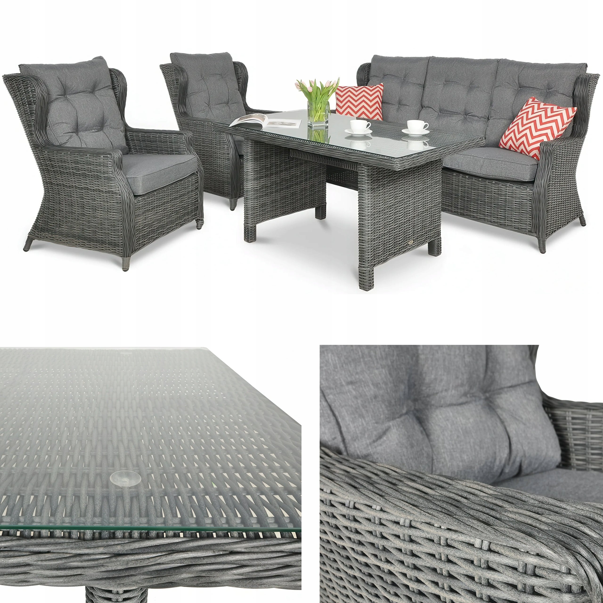 Zestaw Mebli Ogrodowych Technorattan TRIVENTO Sofa 2xFotel Stół szary 1 szt