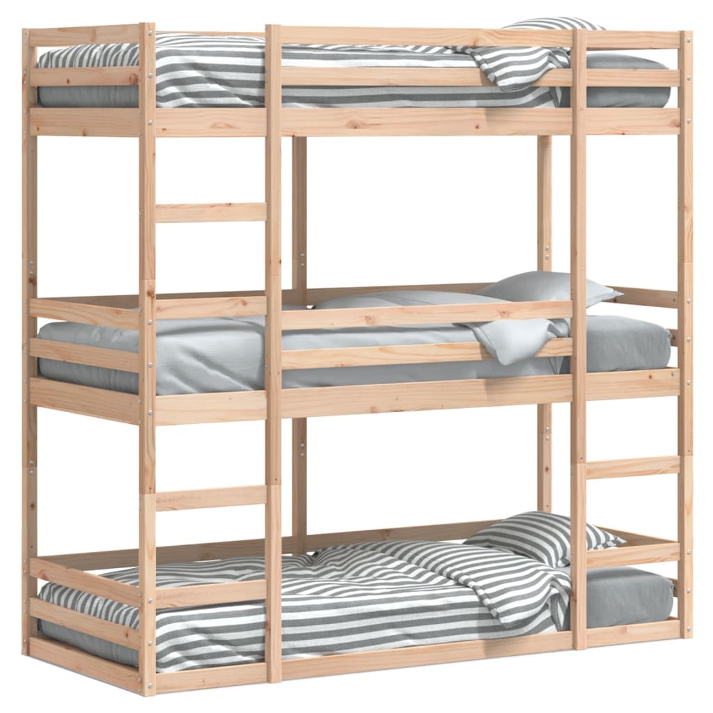 Lit superposé triple sans matelas 75x190 cm bois de pin massif | Leroy ...