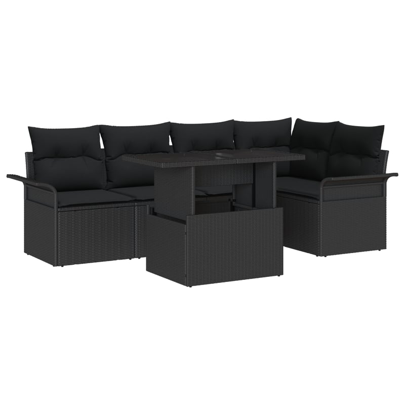 Zestaw Sof na Ogród z poduszką 6 pcs Czarny Rattan poli vidaXL