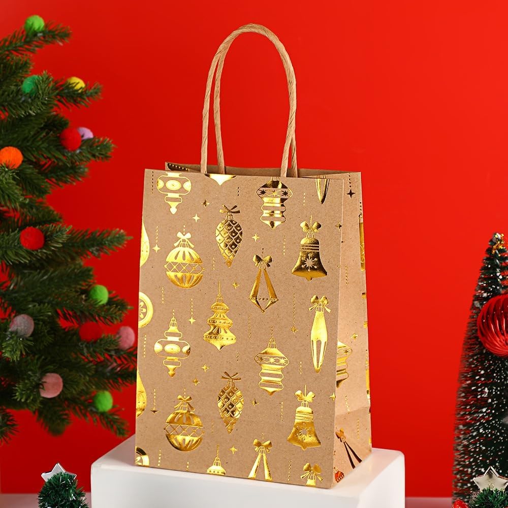 12 Sacchetti Regalo Di Natale In Carta Kraft Con 18 Adesivi - 22x12x8 Cm - Buste Natalizie Per Regali, Biscotti, Caramelle - Feste E Confezioni
