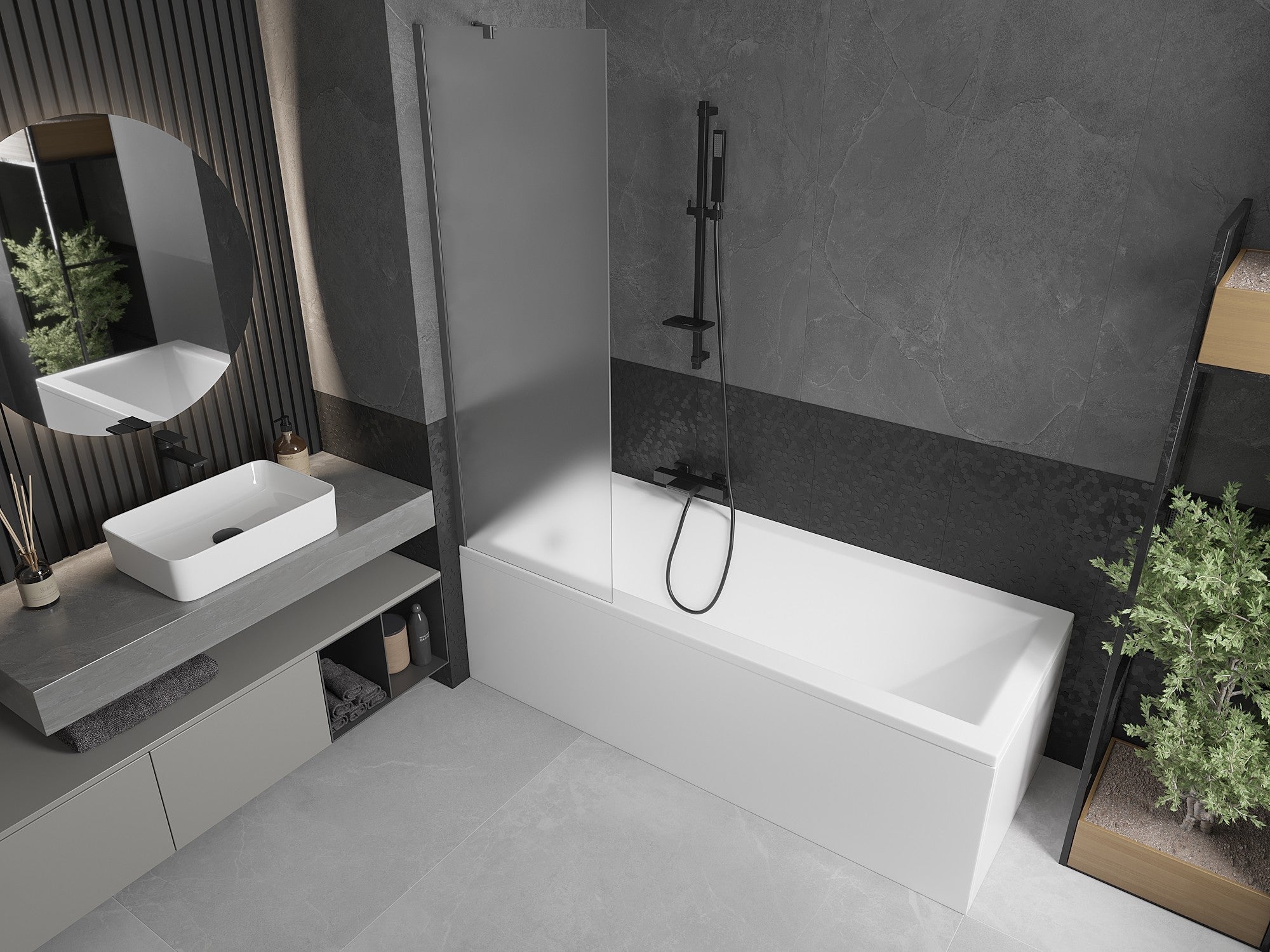 Mexen Next parawan nawannowy 1-skrzydłowy 60 x 150 cm, szron, gun metal - 895-060-000-00-30-95