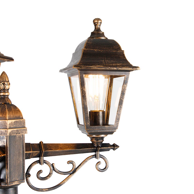 Qazqa classic-antique lanterne extérieure pour jardin - Capital - doré/laiton, max. 15w, e27, 216cm, IP44, à 3 lumières - 6