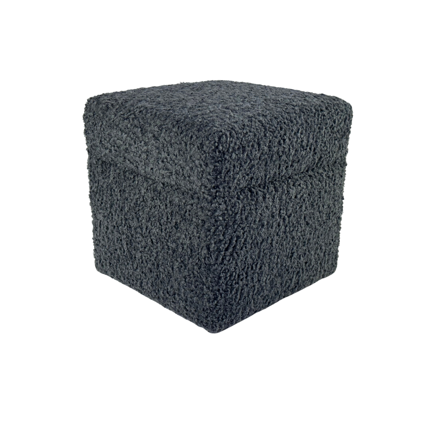 Pufa otwierana ROLF 40x40 cm tkanina bouclé baranek ze schowkiem siedzisko do salonu ciemno szara