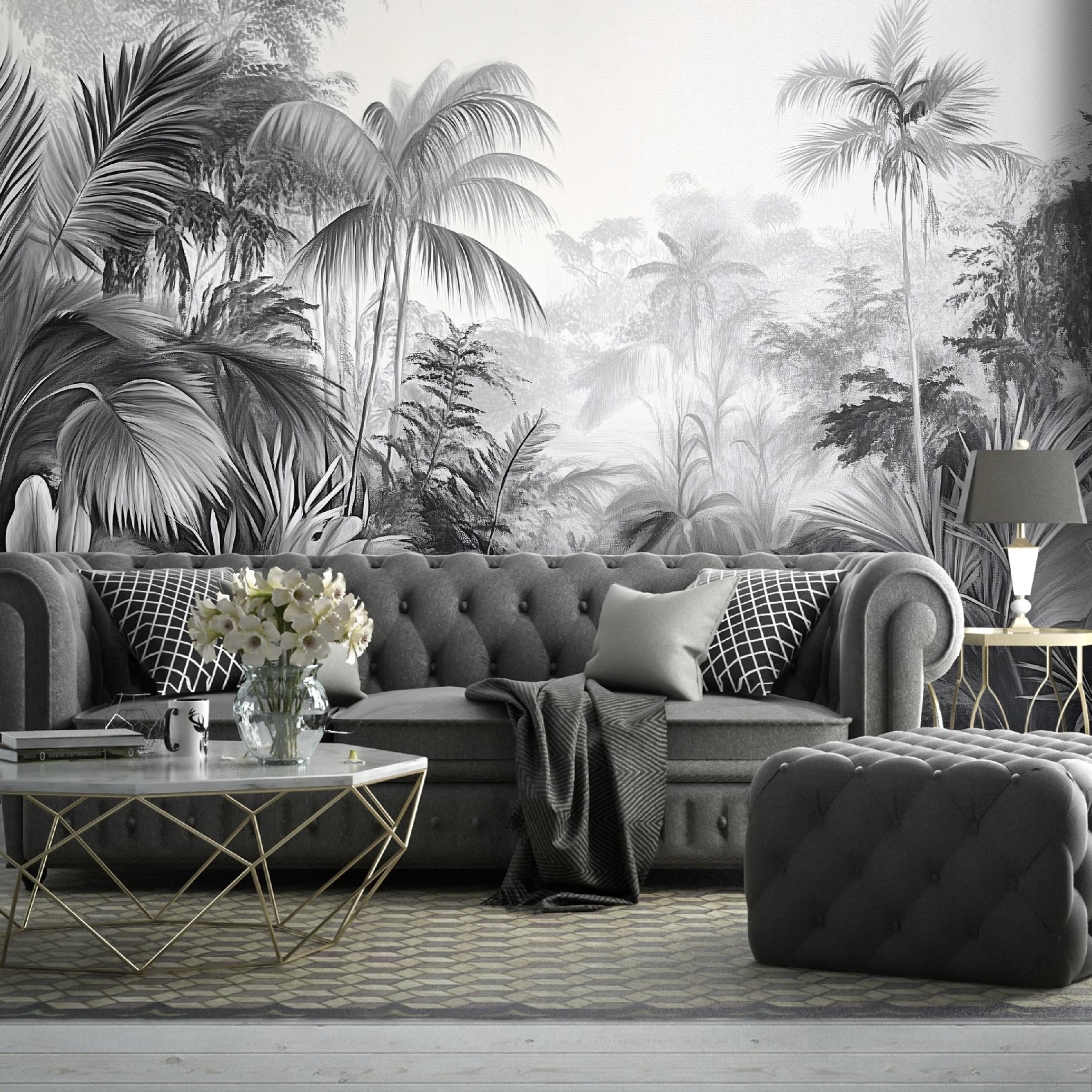 Papier Peint Noir et blanc Jungle Intissé Panoramique 350x250 cm - Colle Inclus - Chambre et Salon - Moderne Papier Peint - 2