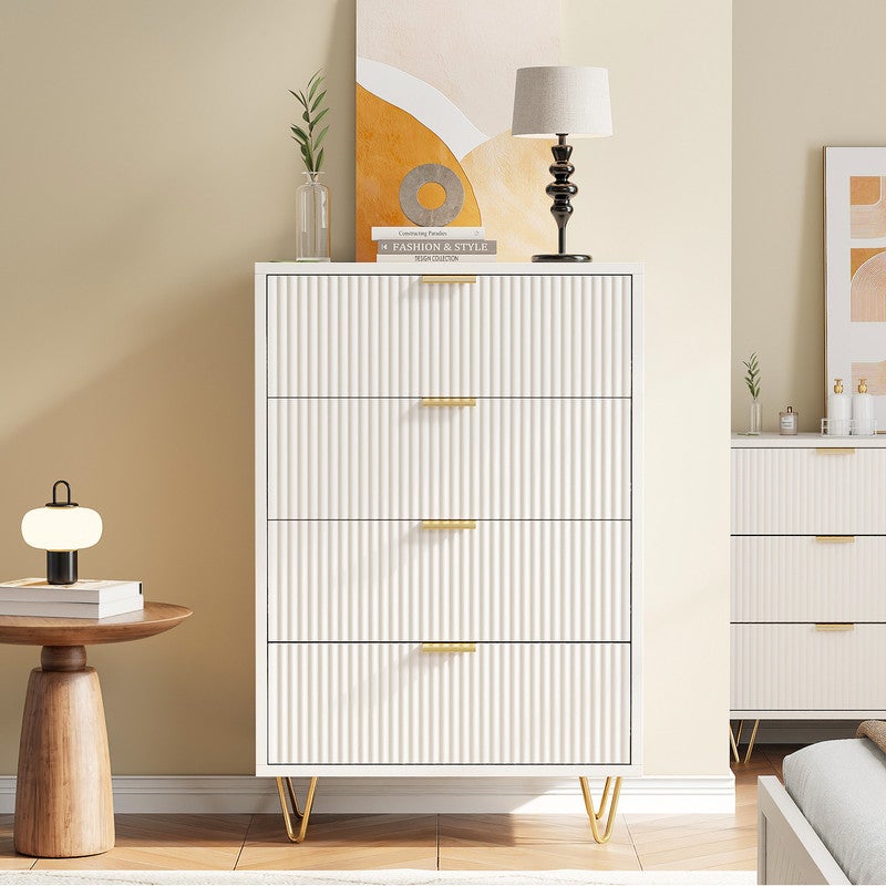 Commode Chambre Blanche, Meuble de Rangement Moderne avec poignées et Pieds dorés pour Salon, Chambre, Bureau - 3