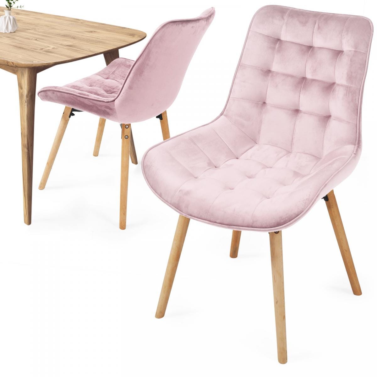 2 Chaises Coquillage En Velours Rose Clair – Chaise De Salle à Manger Ou Coiffeuse, Pieds Métal