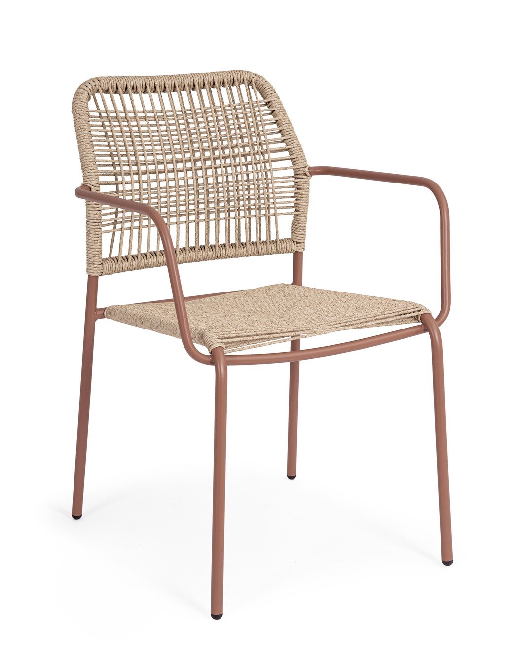 Krzesło koralowe "JABLE" z podłokietnikami, ze stali impregnowanej do użytku na zewnątrz, splot z włókien syntetycznych