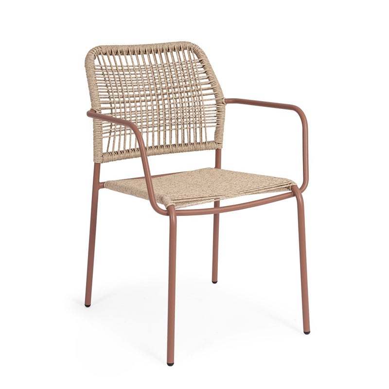 Krzesło koralowe "JABLE" z podłokietnikami, ze stali impregnowanej do użytku na zewnątrz, splot z włókien syntetycznych