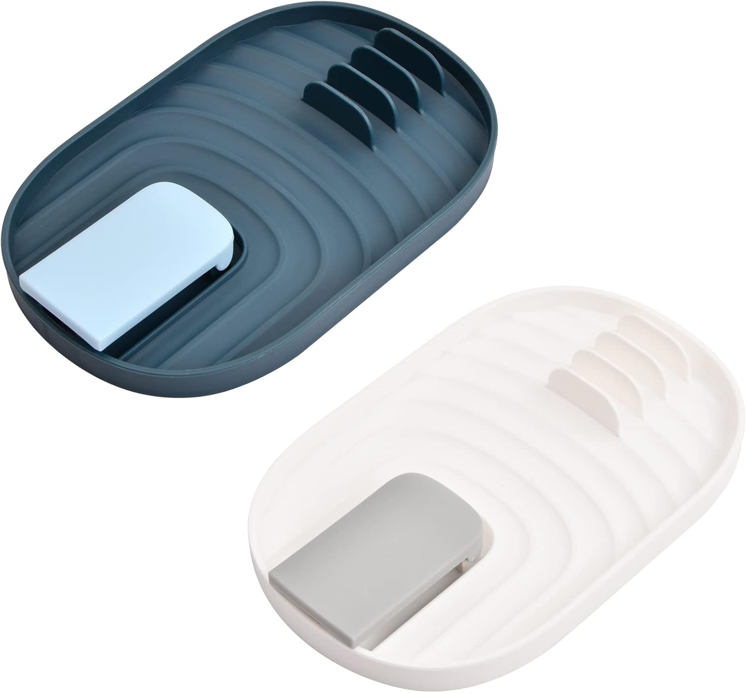 Zestaw 2 niebiesko-białych uchwytów na pokrywki, składana podstawka pod łyżkę kuchenną, półka na pokrywki, szpatułki