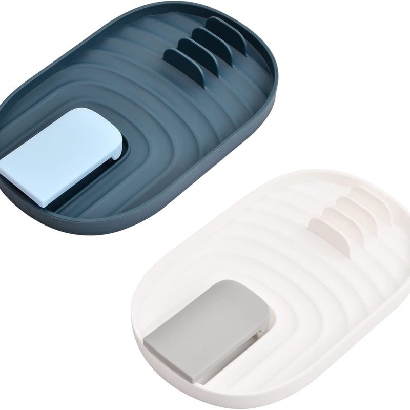 Zestaw 2 niebiesko-białych uchwytów na pokrywki, składana podstawka pod łyżkę kuchenną, półka na pokrywki, szpatułki